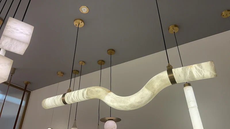 Liberty Curved Pendant Alabaster Chandelier, Pendant Light Over Dining Table - Style ABrassBlushlighting