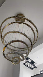 Light Luxury 5/6/7 Rings Crystal Chandelier for Staircase/Foyer/Villa - 2 Rings:Dia(11.8"+19.7")GoldBlushlighting