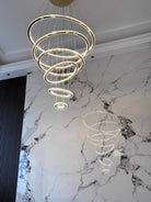 Light Luxury 5/6/7 Rings Crystal Chandelier for Staircase/Foyer/Villa - 2 Rings:Dia(11.8"+19.7")GoldBlushlighting