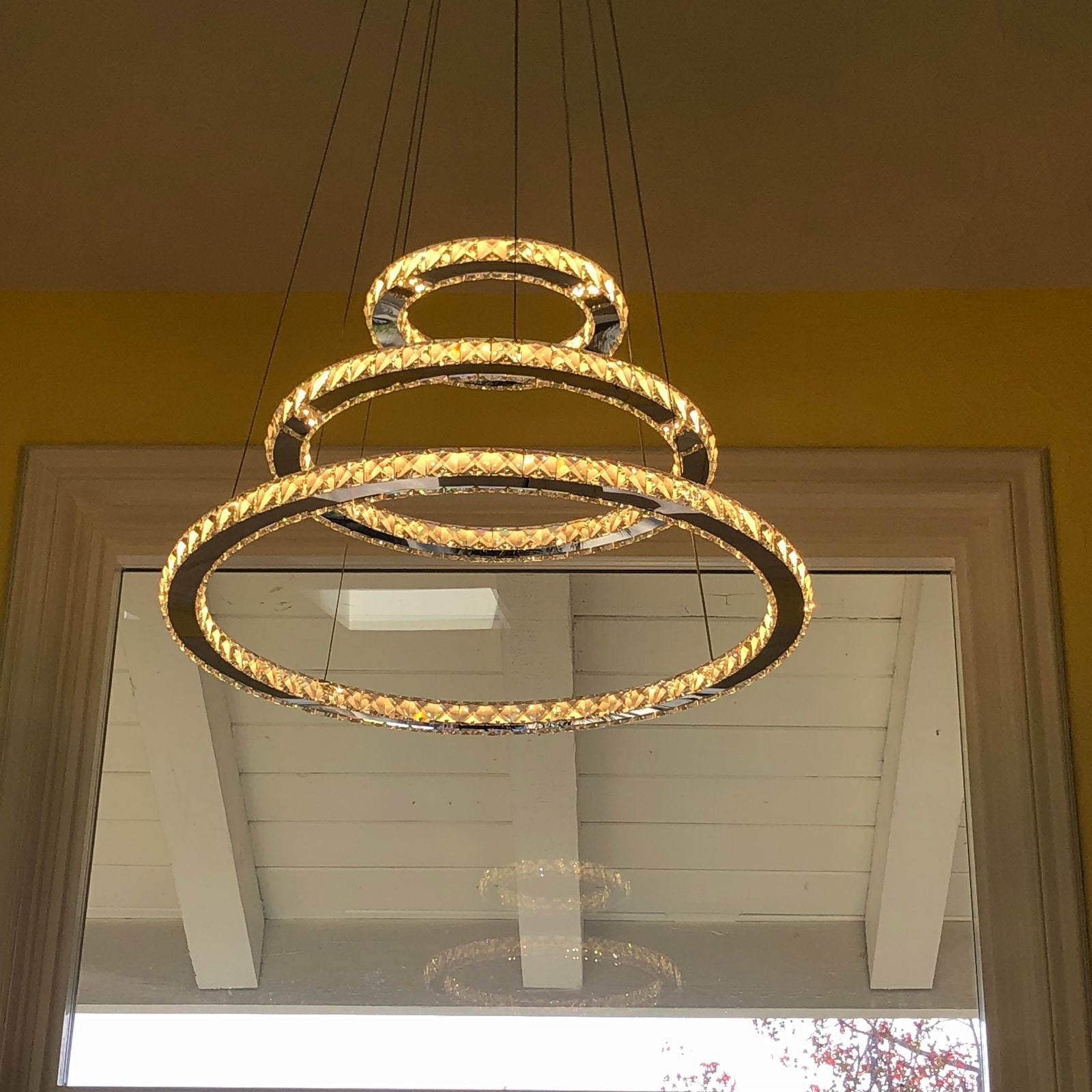 Light Luxury 5/6/7 Rings Crystal Chandelier for Staircase/Foyer/Villa - 2 Rings:Dia(11.8"+19.7")GoldBlushlighting