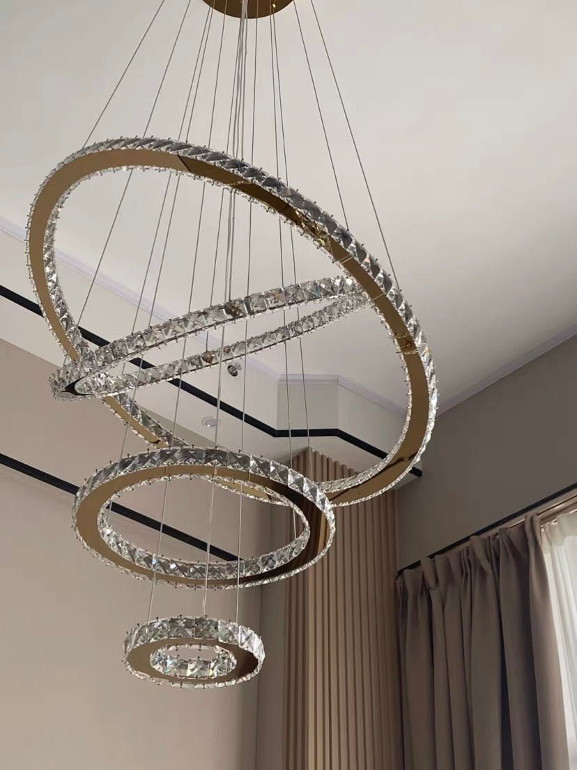 Light Luxury 5/6/7 Rings Crystal Chandelier for Staircase/Foyer/Villa - 2 Rings:Dia(11.8"+19.7")GoldBlushlighting