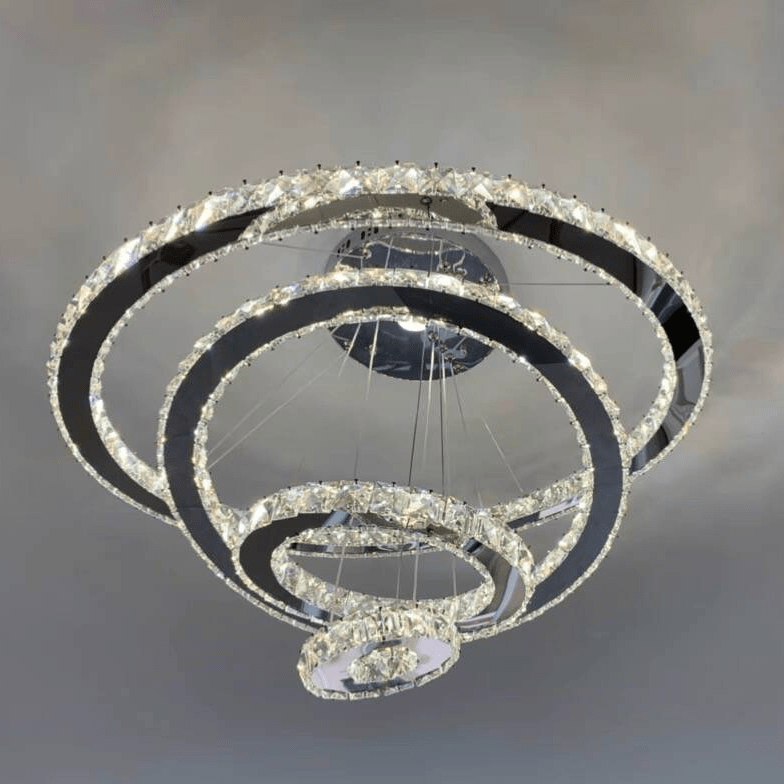 Light Luxury 5/6/7 Rings Crystal Chandelier for Staircase/Foyer/Villa - 2 Rings:Dia(11.8"+19.7")GoldBlushlighting
