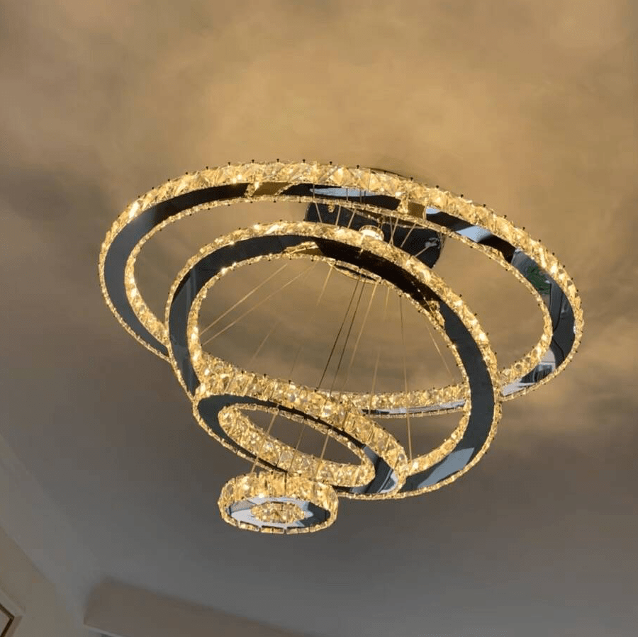 Light Luxury 5/6/7 Rings Crystal Chandelier for Staircase/Foyer/Villa - 2 Rings:Dia(11.8"+19.7")GoldBlushlighting