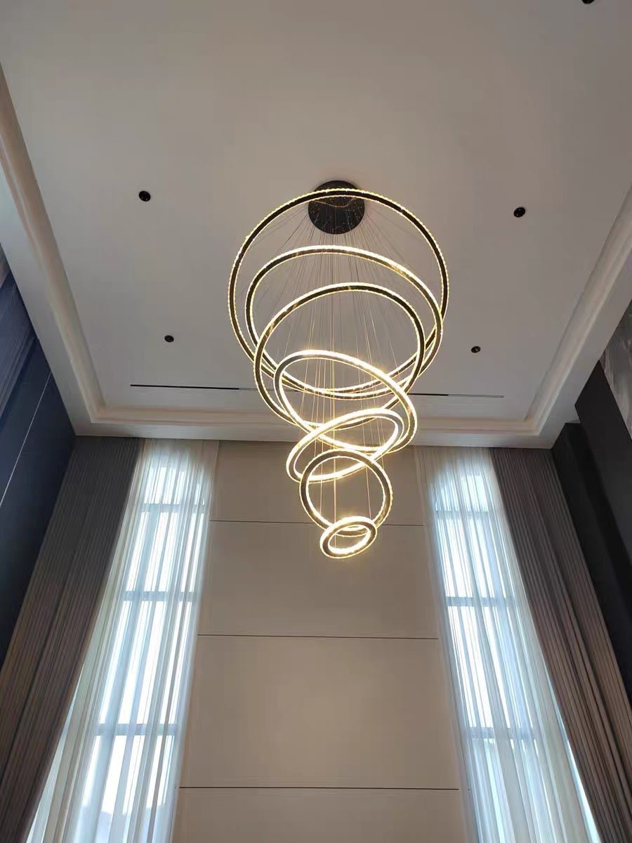 Light Luxury 5/6/7 Rings Crystal Chandelier for Staircase/Foyer/Villa - 2 Rings:Dia(11.8"+19.7")GoldBlushlighting