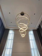 Light Luxury 5/6/7 Rings Crystal Chandelier for Staircase/Foyer/Villa - 2 Rings:Dia(11.8"+19.7")GoldBlushlighting