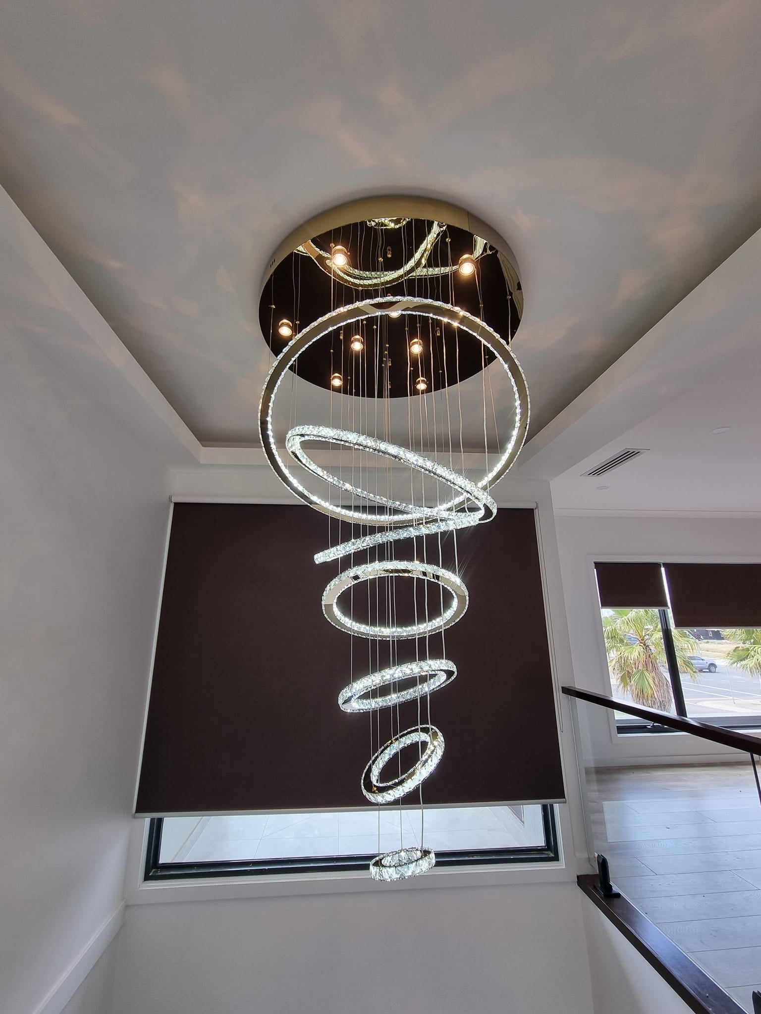 Light Luxury 5/6/7 Rings Crystal Chandelier for Staircase/Foyer/Villa - 2 Rings:Dia(11.8"+19.7")GoldBlushlighting