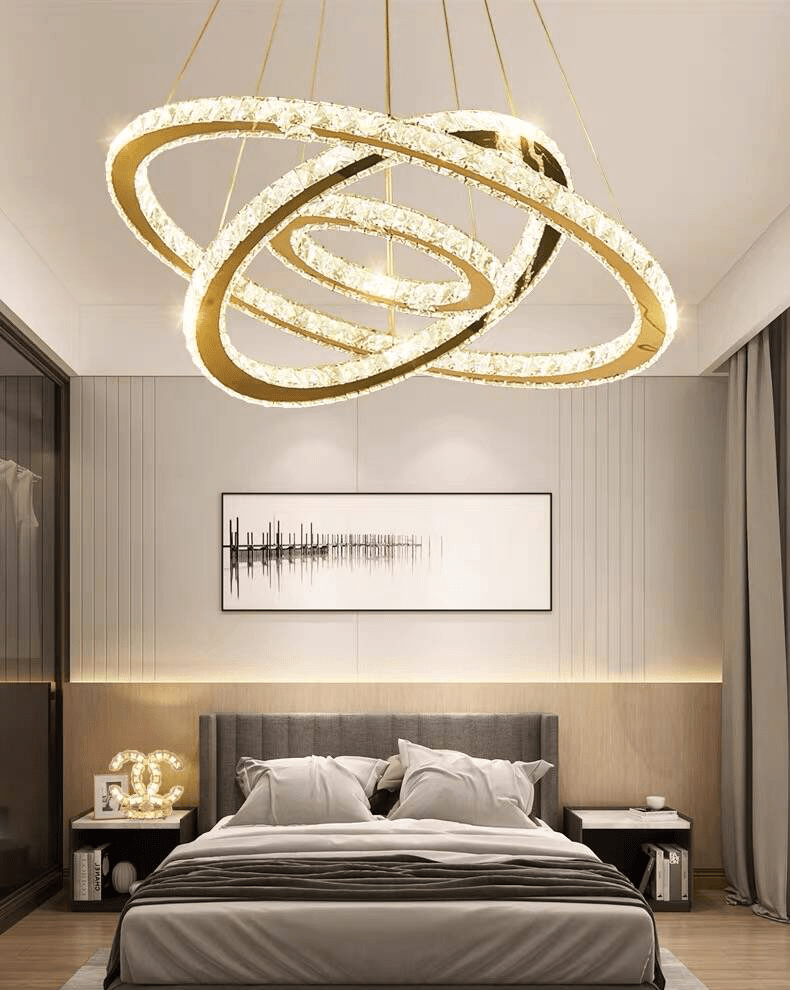 Light Luxury 5/6/7 Rings Crystal Chandelier for Staircase/Foyer/Villa - 2 Rings:Dia(11.8"+19.7")GoldBlushlighting
