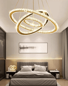 Light Luxury 5/6/7 Rings Crystal Chandelier for Staircase/Foyer/Villa - 2 Rings:Dia(11.8"+19.7")GoldBlushlighting
