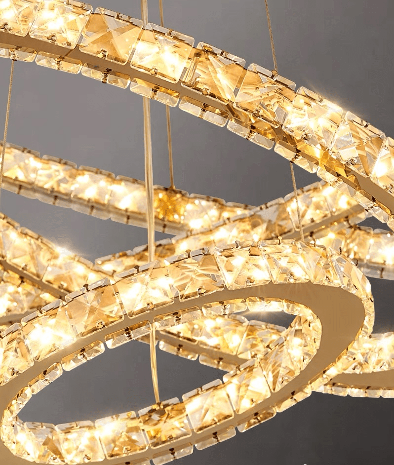 Light Luxury 5/6/7 Rings Crystal Chandelier for Staircase/Foyer/Villa - 2 Rings:Dia(11.8"+19.7")GoldBlushlighting