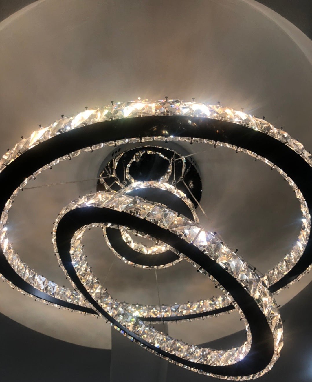 Light Luxury 5/6/7 Rings Crystal Chandelier for Staircase/Foyer/Villa - 2 Rings:Dia(11.8"+19.7")GoldBlushlighting