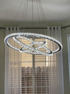 Light Luxury 5/6/7 Rings Crystal Chandelier for Staircase/Foyer/Villa - 2 Rings:Dia(11.8"+19.7")GoldBlushlighting