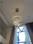 Light Luxury 5/6/7 Rings Crystal Chandelier for Staircase/Foyer/Villa - 2 Rings:Dia(11.8"+19.7")GoldBlushlighting