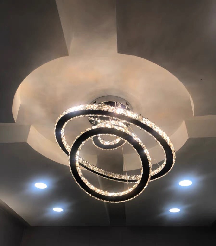Light Luxury 5/6/7 Rings Crystal Chandelier for Staircase/Foyer/Villa - 2 Rings:Dia(11.8"+19.7")GoldBlushlighting