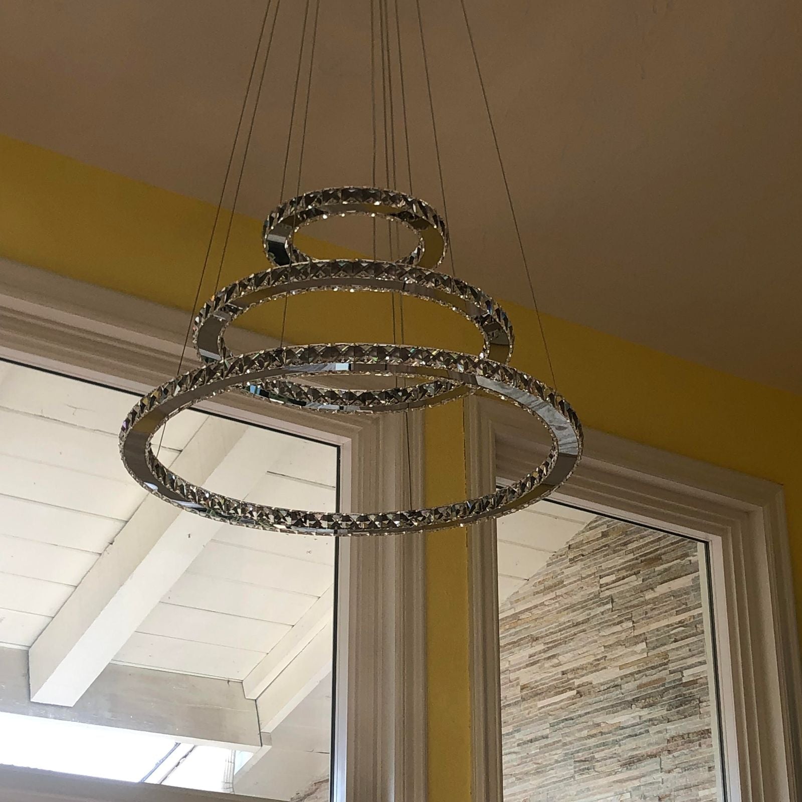 Light Luxury 5/6/7 Rings Crystal Chandelier for Staircase/Foyer/Villa - 2 Rings:Dia(11.8"+19.7")GoldBlushlighting