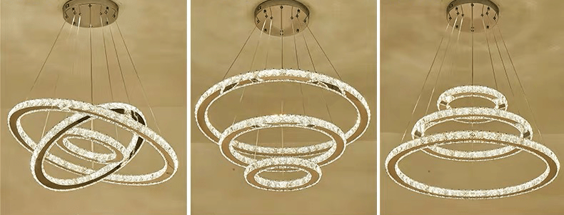 Light Luxury 5/6/7 Rings Crystal Chandelier for Staircase/Foyer/Villa - 2 Rings:Dia(11.8"+19.7")GoldBlushlighting