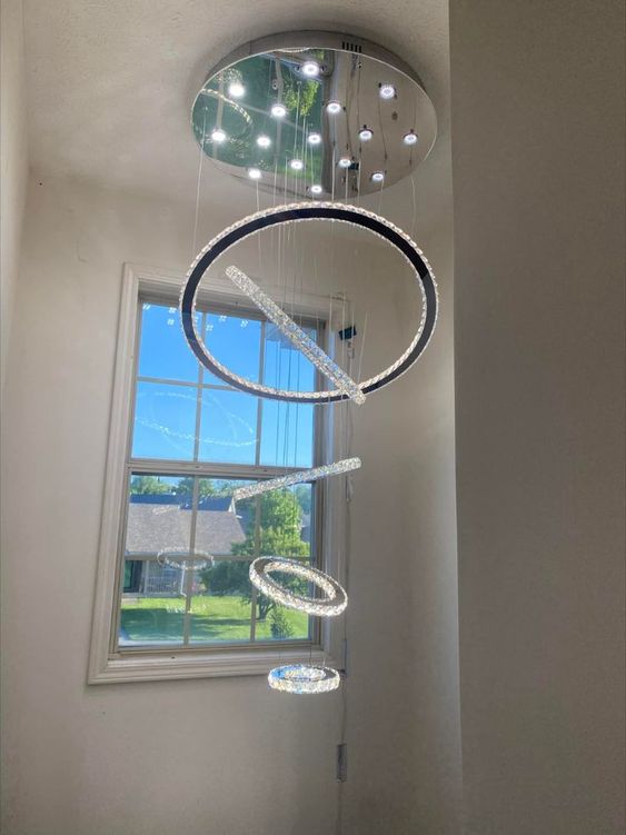 Light Luxury 5/6/7 Rings Crystal Chandelier for Staircase/Foyer/Villa - 2 Rings:Dia(11.8"+19.7")GoldBlushlighting