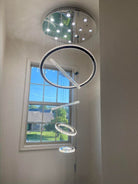 Light Luxury 5/6/7 Rings Crystal Chandelier for Staircase/Foyer/Villa - 2 Rings:Dia(11.8"+19.7")GoldBlushlighting