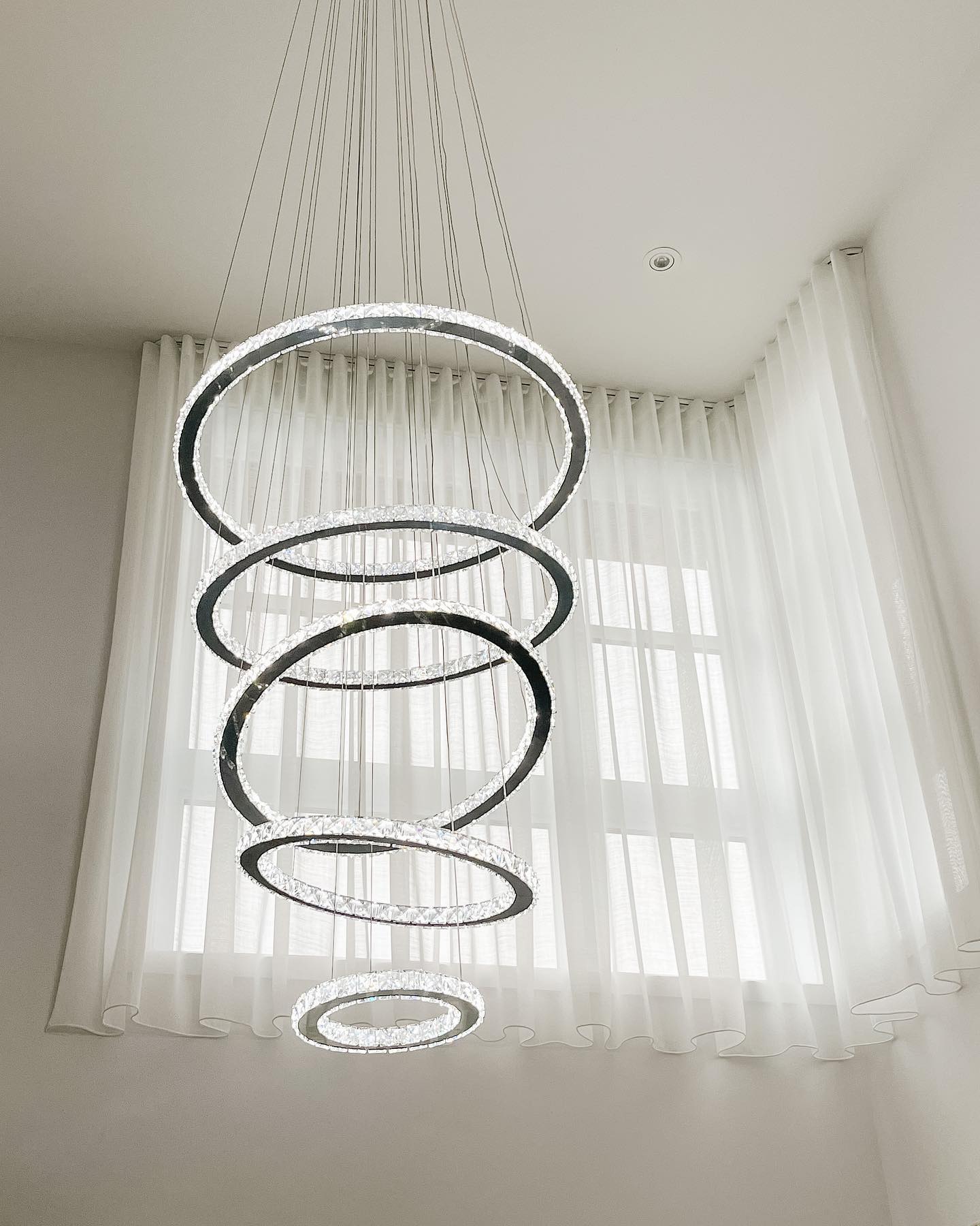 Light Luxury 5/6/7 Rings Crystal Chandelier for Staircase/Foyer/Villa - 2 Rings:Dia(11.8"+19.7")GoldBlushlighting