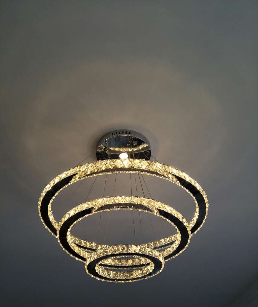 Light Luxury 5/6/7 Rings Crystal Chandelier for Staircase/Foyer/Villa - 2 Rings:Dia(11.8"+19.7")GoldBlushlighting