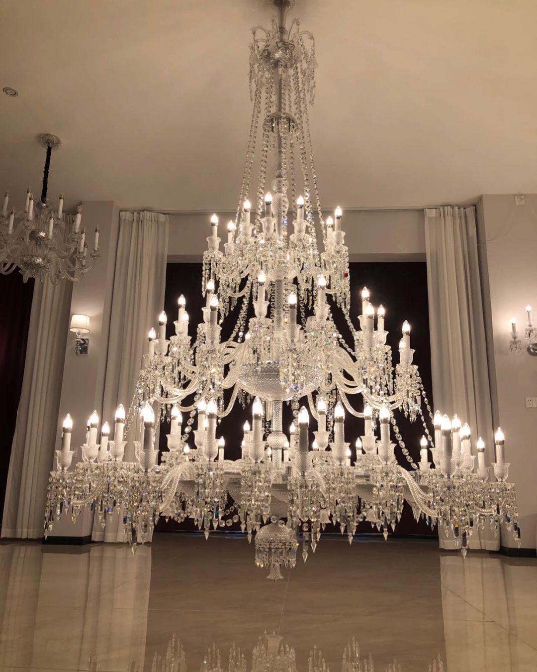 Light Luxury Classic Long Version Tiered Candle Light Crystal Chandelier for High-ceiling Rooms/Living Room - 84 Lights/D79.92"*H124.8"/225kgWithout LampshadeWarm LightBlushlighting