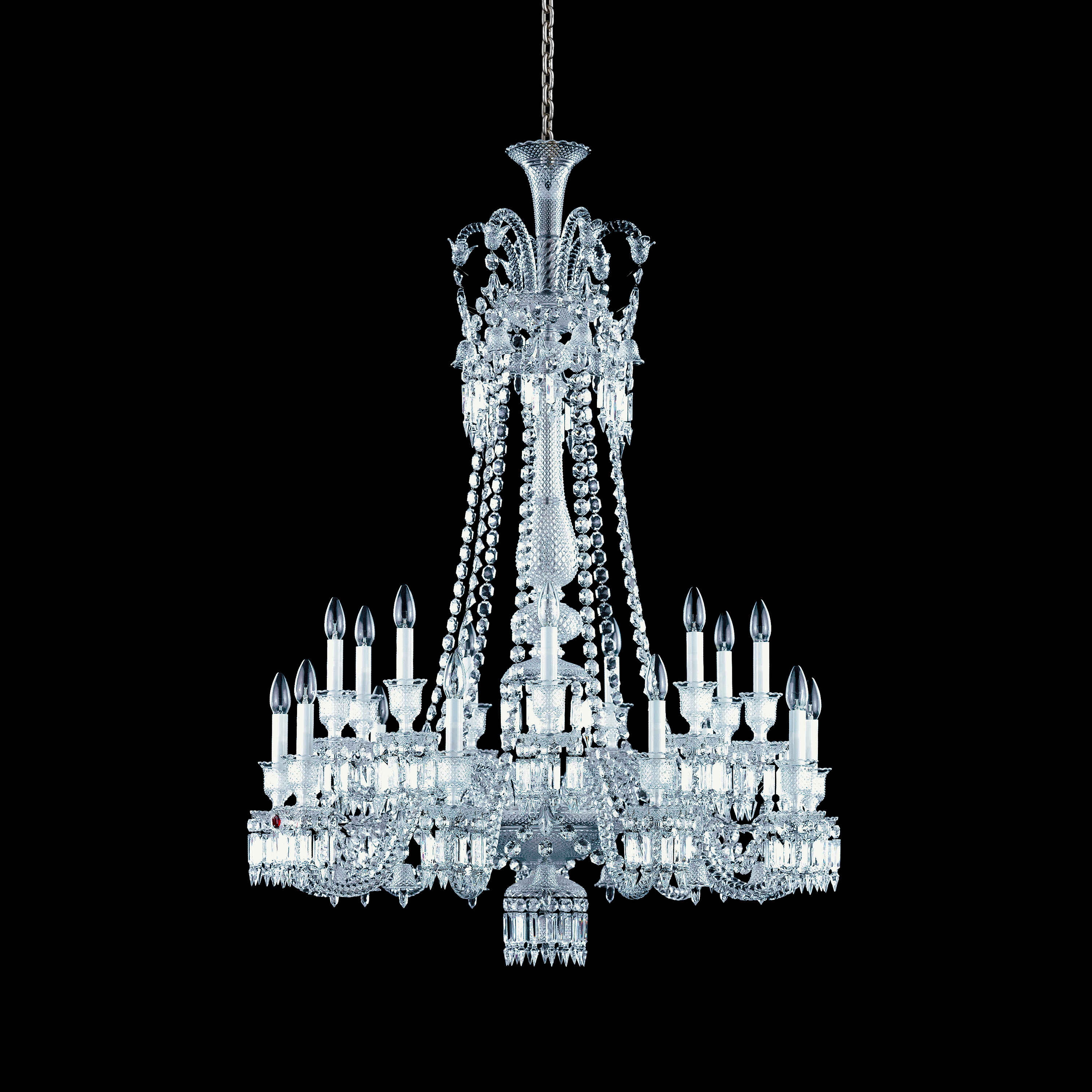 Light Luxury Classic Long Version Tiered Candle Light Crystal Chandelier for High-ceiling Rooms/Living Room - 18 Lights/D40.16"*H53.94"Without LampshadeWarm LightBlushlighting