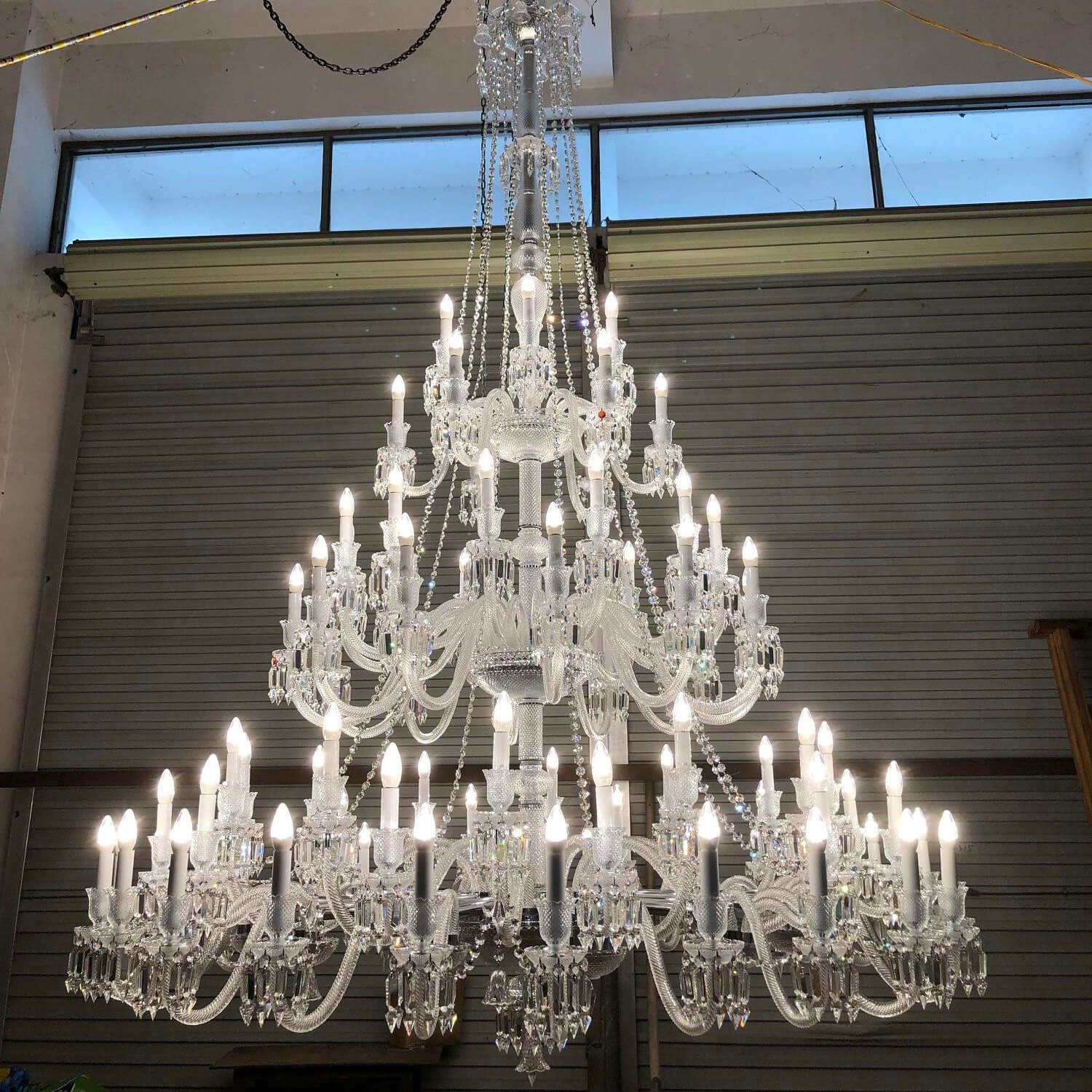 Light Luxury Classic Long Version Tiered Candle Light Crystal Chandelier for High-ceiling Rooms/Living Room - 84 Lights/D79.92"*H124.8"/225kgWithout LampshadeWarm LightBlushlighting