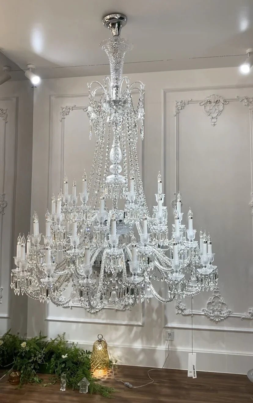 Light Luxury Classic Long Version Tiered Candle Light Crystal Chandelier for High-ceiling Rooms/Living Room - 84 Lights/D79.92"*H124.8"/225kgWithout LampshadeWarm LightBlushlighting