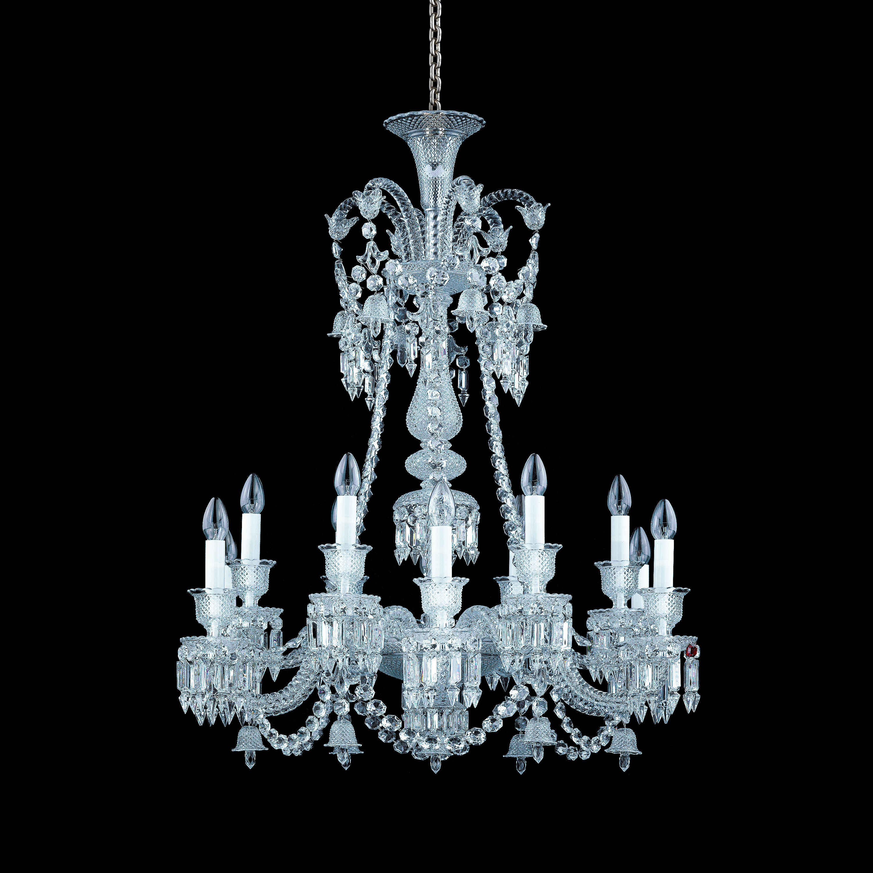 Light Luxury Classic Long Version Tiered Candle Light Crystal Chandelier for High-ceiling Rooms/Living Room - 12 Lights/D31.89"*H43.7"Without LampshadeWarm LightBlushlighting