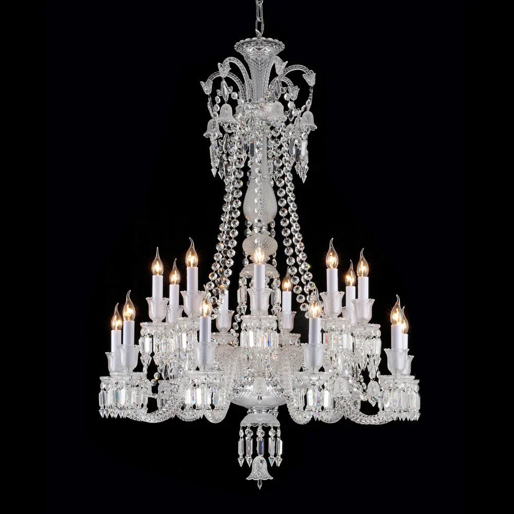 Light Luxury Classic Long Version Tiered Candle Light Crystal Chandelier for High-ceiling Rooms/Living Room - 24 Lights/D42.52"*H58.66"Without LampshadeWarm LightBlushlighting