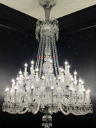 Light Luxury Classic Long Version Tiered Candle Light Crystal Chandelier for High-ceiling Rooms/Living Room - 84 Lights/D79.92"*H124.8"/225kgWithout LampshadeWarm LightBlushlighting