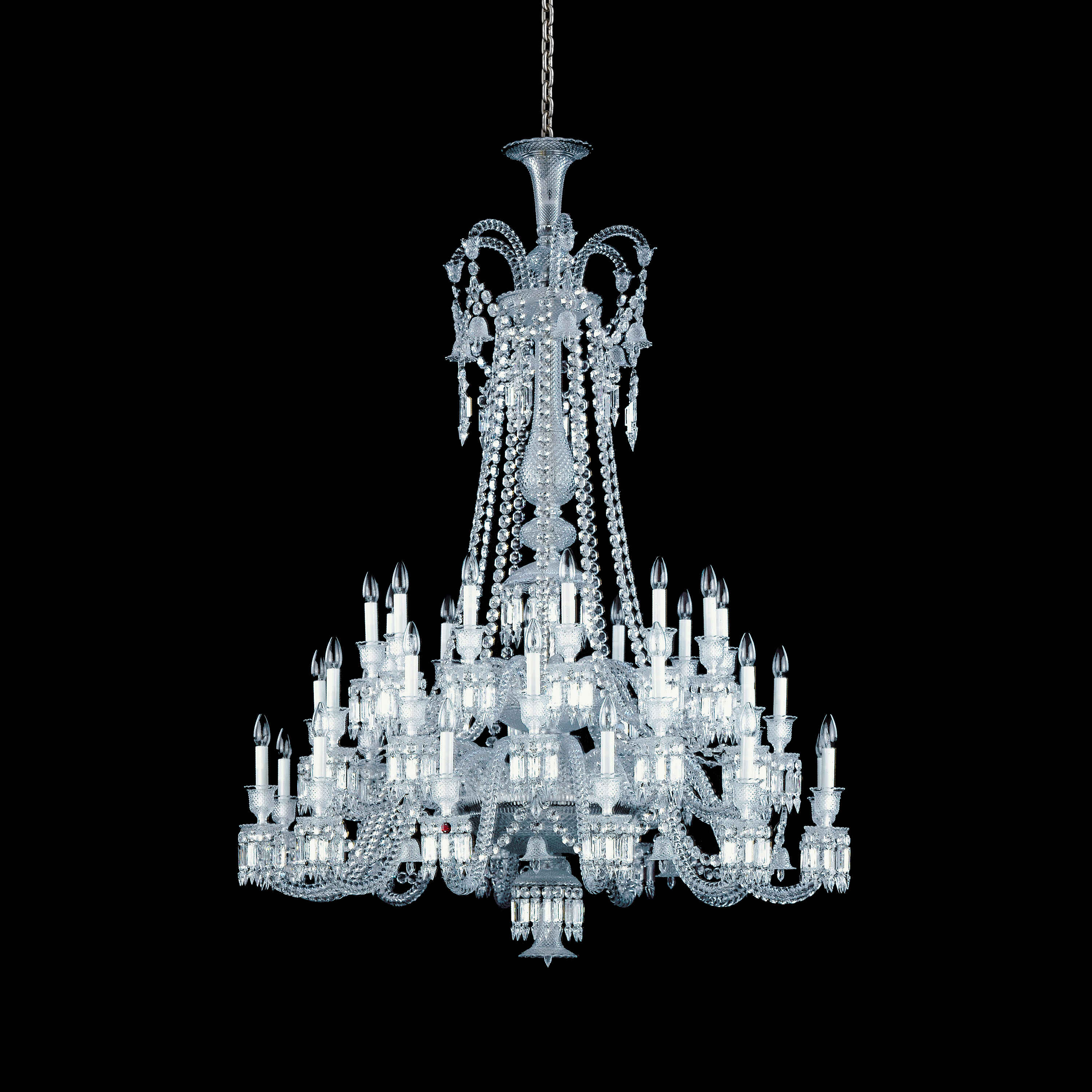 Light Luxury Classic Long Version Tiered Candle Light Crystal Chandelier for High-ceiling Rooms/Living Room - 36 Lights/D51.18"*H67.32"Without LampshadeWarm LightBlushlighting