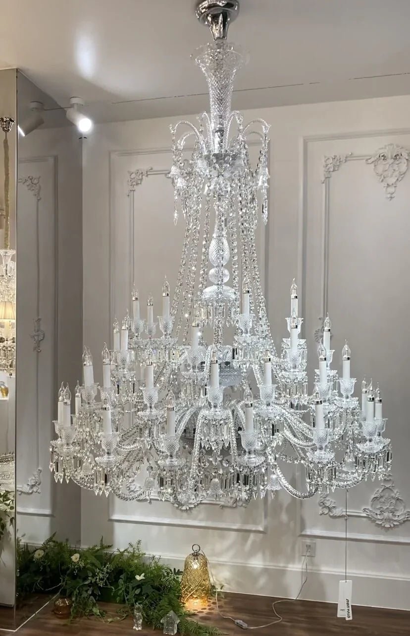 Light Luxury Classic Long Version Tiered Candle Light Crystal Chandelier for High-ceiling Rooms/Living Room - 84 Lights/D79.92"*H124.8"/225kgWithout LampshadeWarm LightBlushlighting