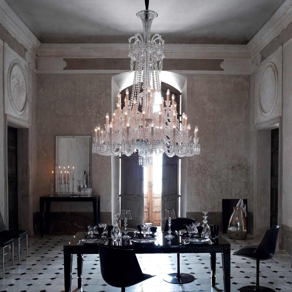 Light Luxury Classic Long Version Tiered Candle Light Crystal Chandelier for High-ceiling Rooms/Living Room - 48 Lights/D55.12"*H77.95"/118kgWithout LampshadeWarm LightBlushlighting