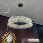 Light Luxury Crystal Beads Drum Collection Flush Mounted/Rectangle/Round Chandelier - Flush Mount/Round/3 Lights/D15.5"*H6.5"/6kgChrome Finish+Stainless Steel LeavesBlushlighting