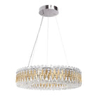 Light Luxury Crystal Beads Drum Collection Flush Mounted/Rectangle/Round Chandelier - Round/12 Lights/D23.6"*H6"Chrome Finish+Gold LeavesBlushlighting