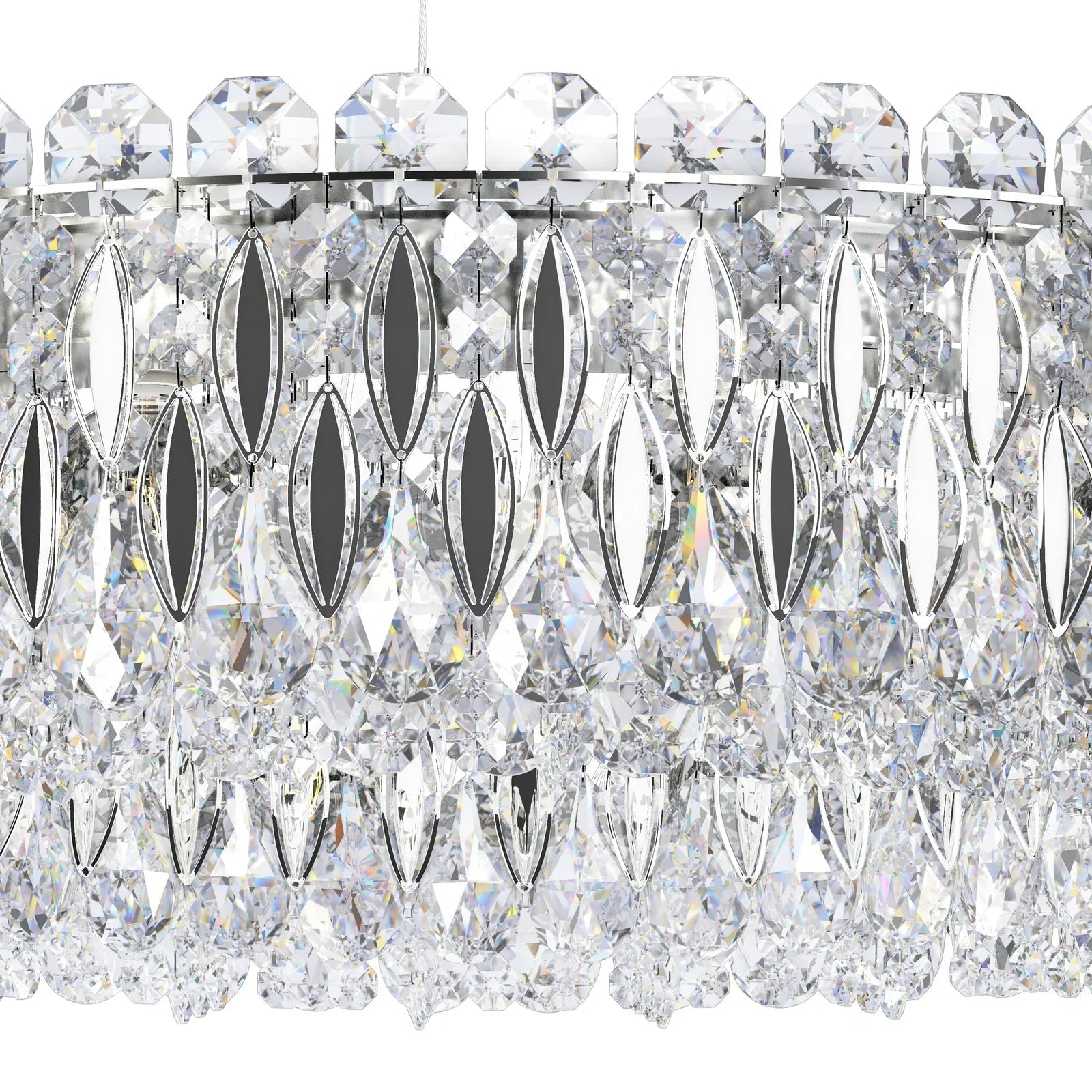 Light Luxury Crystal Beads Drum Collection Flush Mounted/Rectangle/Round Chandelier - Rectangle/13 Lights/L36.5"*W12"*H8"Chrome Finish+Stainless Steel LeavesBlushlighting