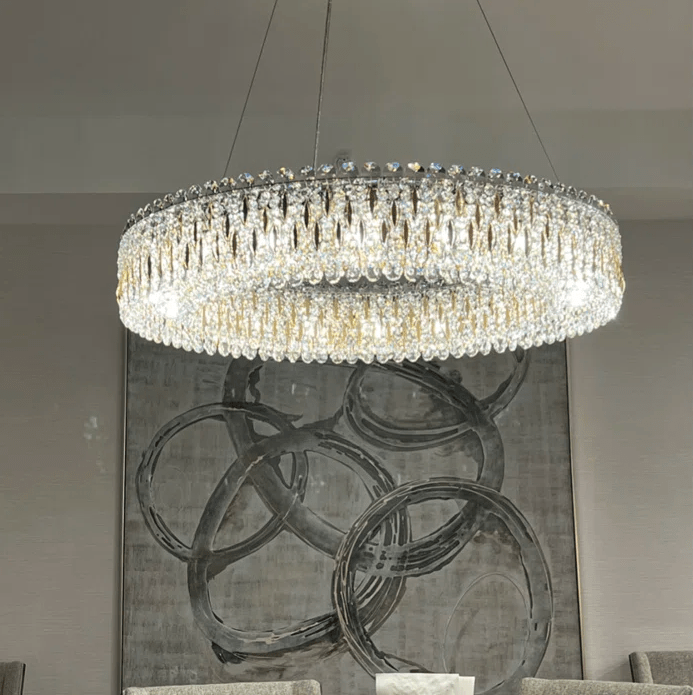 Light Luxury Crystal Beads Drum Collection Flush Mounted/Rectangle/Round Chandelier - Flush Mount/Round/3 Lights/D15.5"*H6.5"/6kgChrome Finish+Stainless Steel LeavesBlushlighting