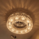 Light Luxury Crystal Beads Drum Collection Flush Mounted/Rectangle/Round Chandelier - Flush Mount/Round/D24"*H7.5"Chrome Finish+Stainless Steel LeavesBlushlighting