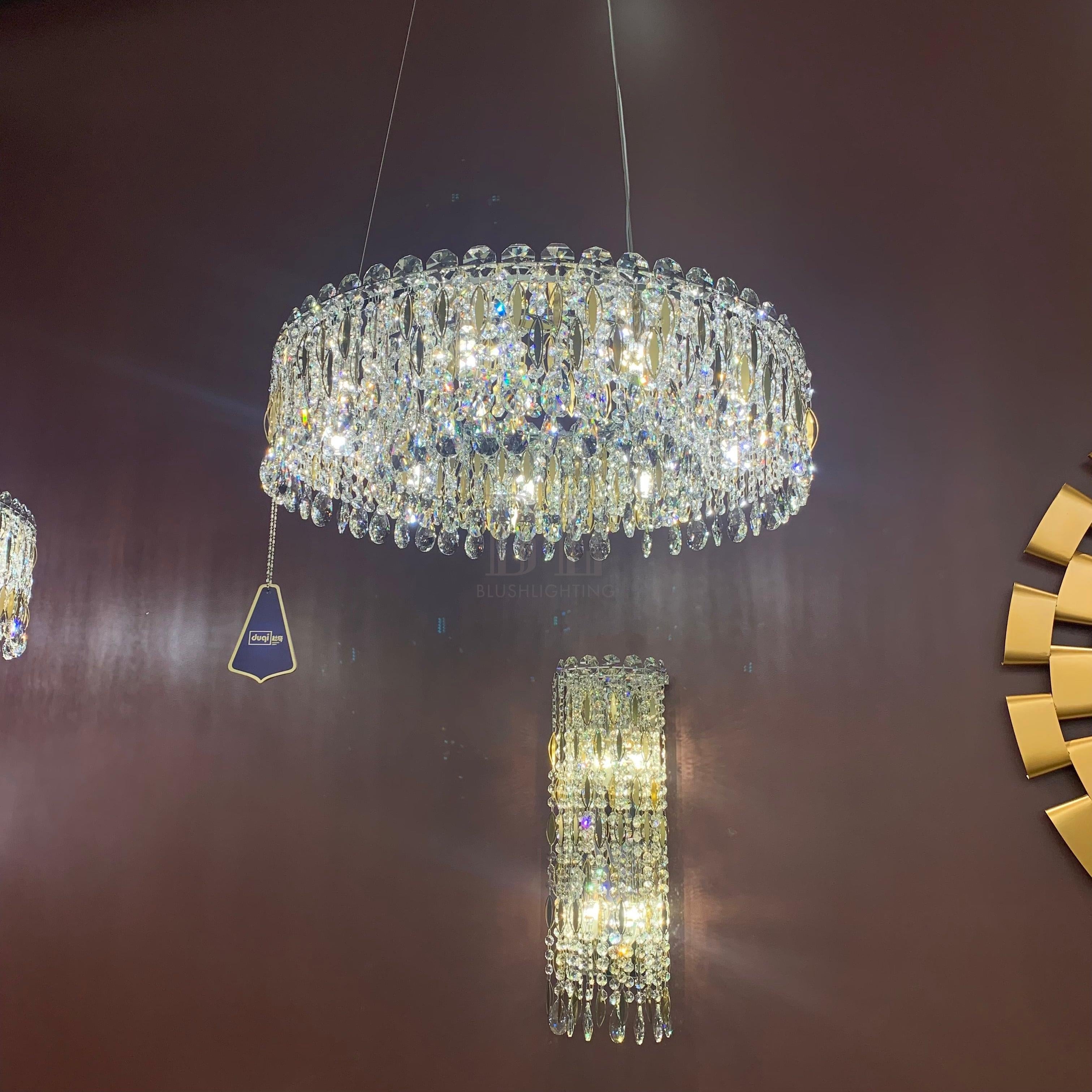 Light Luxury Crystal Beads Drum Collection Flush Mounted/Rectangle/Round Chandelier - Flush Mount/Round/3 Lights/D15.5"*H6.5"/6kgChrome Finish+Stainless Steel LeavesBlushlighting