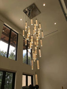 Light Luxury Glacier Bubble Crystsal Chandelier in Gold/Chrome/Black Finish for Staircase/Foyer - Square Canopy/13 Lights/L19.68"*W19.68"*H118.1"ChromeBlushlighting