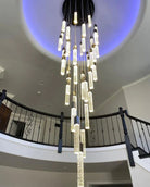 Light Luxury Glacier Bubble Crystsal Chandelier in Gold/Chrome/Black Finish for Staircase/Foyer - Rectangle Canopy/3 Lights/L35.4"*W7.08"*H118.1"GoldBlushlighting