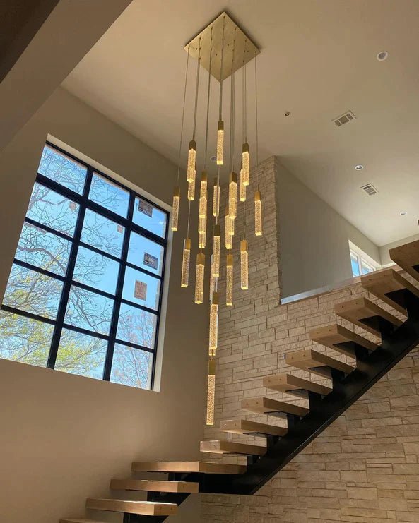 Light Luxury Glacier Bubble Crystsal Chandelier in Gold/Chrome/Black Finish for Staircase/Foyer - Square Canopy/13 Lights/L19.68"*W19.68"*H118.1"GoldBlushlighting