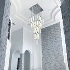 Light Luxury Glacier Bubble Crystsal Chandelier in Gold/Chrome/Black Finish for Staircase/Foyer - Square Canopy/25 Lights/L27.56"*W27.56"*H118.1"ChromeBlushlighting