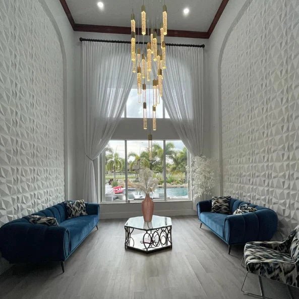 Light Luxury Glacier Bubble Crystsal Chandelier in Gold/Chrome/Black Finish for Staircase/Foyer - Rectangle Canopy/3 Lights/L35.4"*W7.08"*H118.1"ChromeBlushlighting