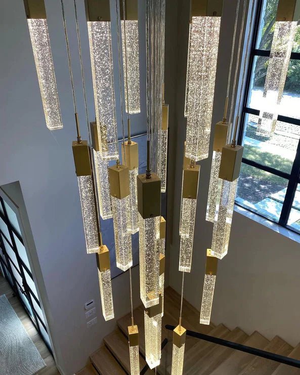 Light Luxury Glacier Bubble Crystsal Chandelier in Gold/Chrome/Black Finish for Staircase/Foyer - Square Canopy/41 Lights/L35.4"*W35.4"*H118.1"BlackBlushlighting