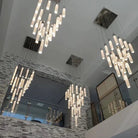 Light Luxury Glacier Bubble Crystsal Chandelier in Gold/Chrome/Black Finish for Staircase/Foyer - Rectangle Canopy/3 Lights/L35.4"*W7.08"*H118.1"ChromeBlushlighting