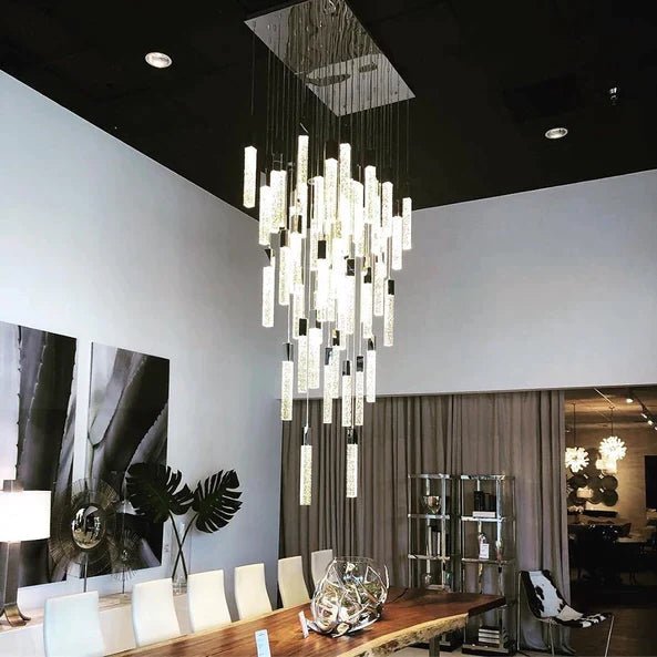 Light Luxury Glacier Bubble Crystsal Chandelier in Gold/Chrome/Black Finish for Staircase/Foyer - Rectangle Canopy/3 Lights/L35.4"*W7.08"*H118.1"BlackBlushlighting