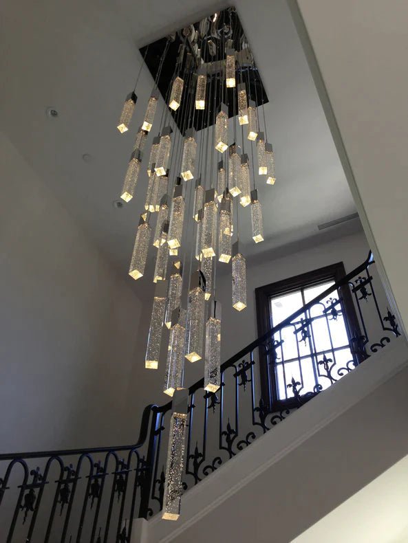 Light Luxury Glacier Bubble Crystsal Chandelier in Gold/Chrome/Black Finish for Staircase/Foyer - Square Canopy/13 Lights/L19.68"*W19.68"*H118.1"ChromeBlushlighting