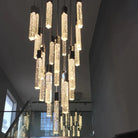 Light Luxury Glacier Bubble Crystsal Chandelier in Gold/Chrome/Black Finish for Staircase/Foyer - Rectangle Canopy/3 Lights/L35.4"*W7.08"*H118.1"ChromeBlushlighting