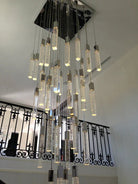 Light Luxury Glacier Bubble Crystsal Chandelier in Gold/Chrome/Black Finish for Staircase/Foyer - Square Canopy/13 Lights/L19.68"*W19.68"*H118.1"ChromeBlushlighting